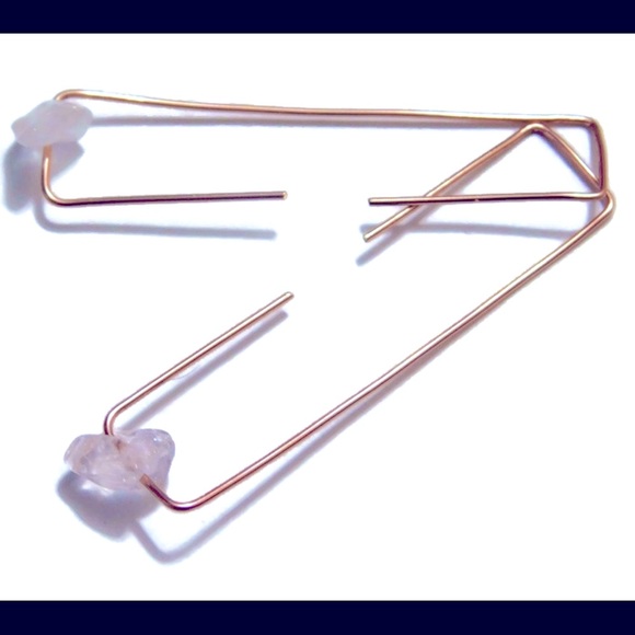 rose quartz pink gold rectangle earrings - Picture 2 of 7